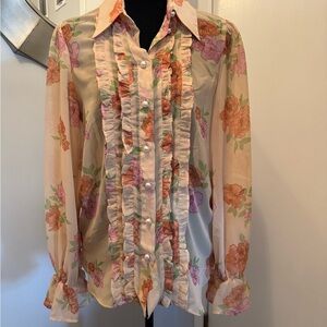 River Island Peach Floral Ruffle Button-Front Shirt